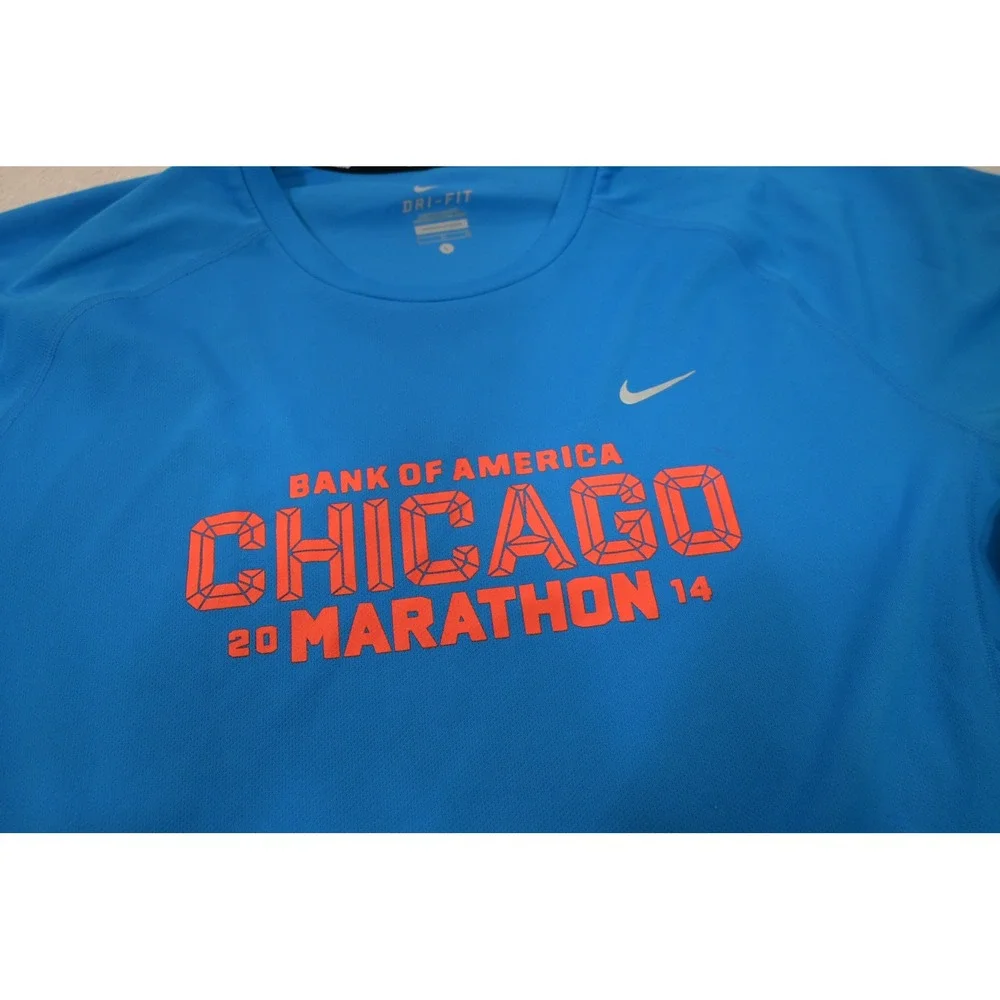 Nike Running Shirt Mens Large Blue Chicago Marathon 2014 Dri-FIT LS Excellent